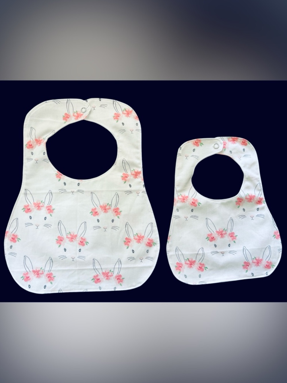 Baby Bib Set with Pink Floral Bunny Print - White